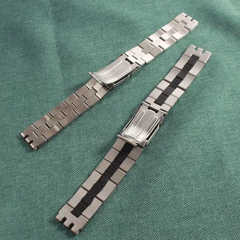 Silver Borstad rostfritt stål armband För Swatch Män Metall Handleden Armband Deployment Clasp 22mm