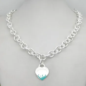 1: 1 sterling silver 925 classic mode en exklusiv blå emalj vatten blomma hänge halsband smycken semester gåva