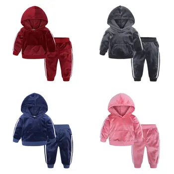 1-6 År barnkläder Flicka Outfit Varma Baby Girl Kläder Sammet Hooded Lång Ärm Toppar+Byxor Våren Hösten Barn Kläder