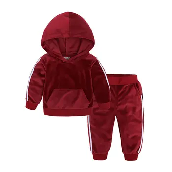 1-6 År barnkläder Flicka Outfit Varma Baby Girl Kläder Sammet Hooded Lång Ärm Toppar+Byxor Våren Hösten Barn Kläder