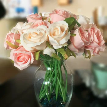 1 Bukett DIY Konstgjorda Blommor Rose Blomma Bukett Siden Ros Blomma Bröllop Favörer För Hem Trädgård Bröllop Dekoration