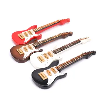 1 Set Mini Elektrisk Gitarr Modell i Miniatyr Dekoration Musikinstrument med Mål och Står