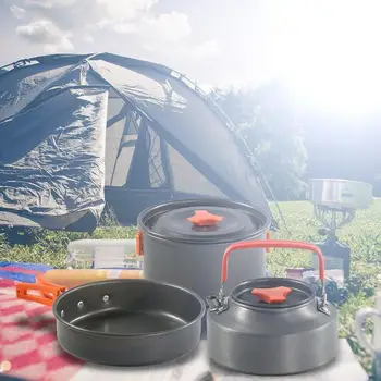 1 Set Utomhus Krukor, Kokkärl Camping Köksredskap Picknick Matlagning som Non-stick Porslin med Spis för 2-3 Personer Potten Pan Tekanna Set