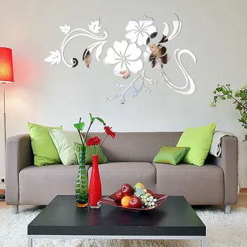 1 Set Utsökt Blomma 3D-Spegel Wall Flyttbara Klistermärken Dekal Kreativa Konsten Väggmålning Hem Sovrum TV Bakgrund Dekoration