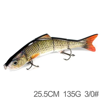 1 St 25 cm 135 g Artificiella Beten Stora Fiske Lure 4 Segment sjunkande Swimbait Crankbait Hårt Bete Långsam Big Game Fish Drag, krokar