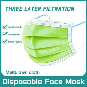 10/50/100/500pcs Disponibla Icke Vävde 3 Skikt för Skikt Filter Mun Face Mask Andas Earloops Gröna Vuxen Ansikte Mun Masker