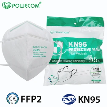 10-50ST POWECOM Mask KN95 Mun Ansiktsmasker 95% Filtrering Effection CE-Certifiering Masker Återanvändbara Dammtät Täcka KN95
