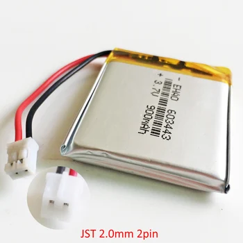 10 st 3,7 V 900mAh batteri med JST 2,0 mm 2pin kontakt Litium-Polymer Uppladdningsbart LiPo 603443 celler För Mp3-GPS-PSP-Högtalare