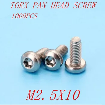 1000pcs m2.5*10 M2.5x10 torx pan head sex-lob maskinskruv
