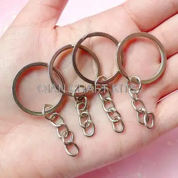 100st nyckelhållare i Runda Formen w/ Kedja (24 mm / Silver) Nyckel Lås Split Silver Ring Nyckel Charms nyckelring nyckelring nickle gratis