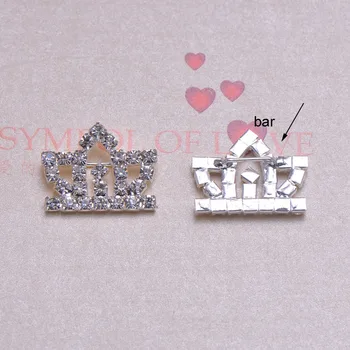 10st/massa (S0825) 25mmx20mm krona form strass spänne för bröllop inbjudan kort,silver plätering,med bar i ryggen,10mm bar