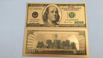 10st Medalj 24k USA: 100 Dollar Guld Sedel Valuta Bill sedlar Mynt Falska Sedlar