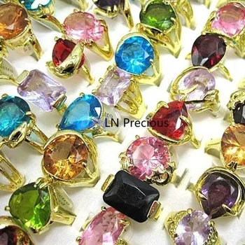 10st Mode Ganska Zircon Kristall Guld Ringar För Kvinnor Smycken Hela Bulk Massor LR123 Fri Frakt