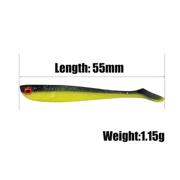 10st/mycket 55mm Mjuka Beten Shad Mjuka Drag för Fiske Lure Bete T-tail Lätt Shiner Lukt Blanda Färg Abborre Silikon Wobblers Fisk