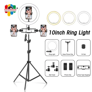 10tums/26 cm LED Selfie Ring Ljus med Stativ Dimbara Ring Lampa Fotografering Med Telefonen Holderfor Smink Professionell Ring Ljus
