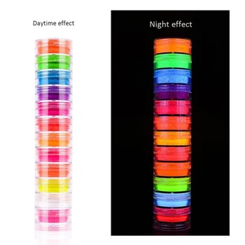 12 Färger Fluorescerande Spik Pulver Neon Fosfor Färgglada Nail Art Halloween Glitter Pigment 3D Ljusa Dekorationer