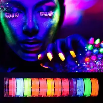 12 Färger Neon Fosfor Självlysande Pulver Set Nail Glitter Fluorescerande Glittrar Pigment Spik Ultrafina Pulver Pulver Pigment V4Y5