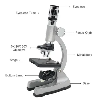 1200X Metall Mikroskop Belyst Lupp Biologiska Mikroskop Nuvarande Eller för Barn som Student Pedagogisk Leksak Mikroskop