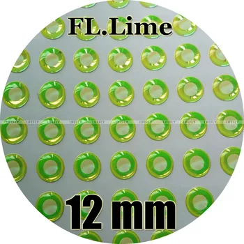 12mm 3D-Lysrör Neon Lime (Vit Elev) / Partihandel 250 Mjuk Gjuten 3D Holographic fiskögon, flugbindning, Jigg, Locka