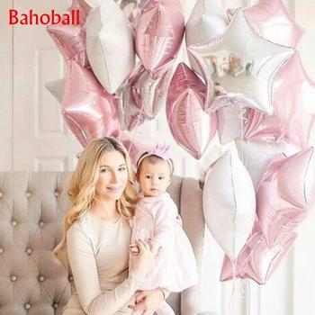 12ST Baby Shower 18 tums Rosa Vit Stjärna Helium Folie Ballonger Flickor Happy Birthday Party Supplies 1: a Part Dekoration Air Ball