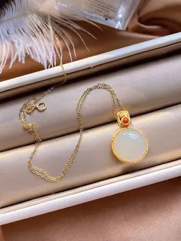 14K Guld Halsband Naturliga Jade Bizuteria Hänge Ädelsten för Kvinnor Bijoux Femme Collares Jade Halsband Topas Smycken Naszyjnik