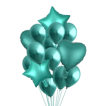 14pcs Hjärtat Stjärniga Luftballong Happy Birthday Party Metalliskt Krom Ballonger Baby Dusch Bröllop Dekor Helium Ballonger