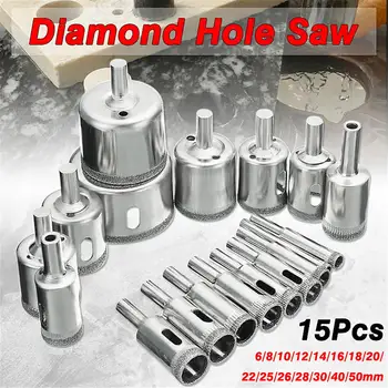 15st/set Diamond hålet såg borr verktyg 6-50mm keramik porslin, glas, marmor 6/8/10/12/14/16/18/20/22/25/26/28/30/40/50mm