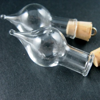 15x33mm öppet vatten droppe glasflaska 7mm öppen mun kork borgen parfym flaska hänge önskar charm DIY leveranser 1810009