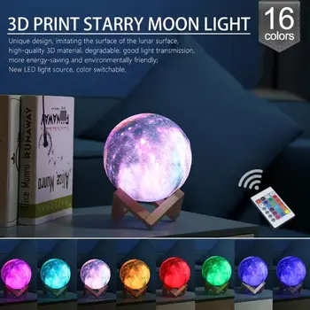 16 Färger 3D-Print-Stjärniga Månen Lampa Färgglada Ändra Touch heminredning Kreativa Gåva Usb Led Natt Lampa Dropshipping
