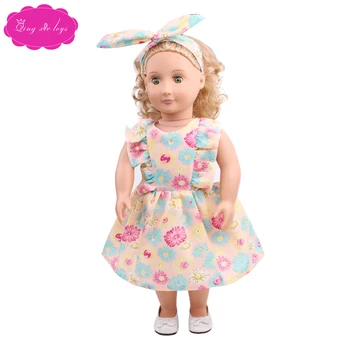 18 tums Flickor docka kläder Multi-stil sommar klänning + hår band Amerikanska nyfödda klä Baby leksaker passar 43 cm baby dolls c518