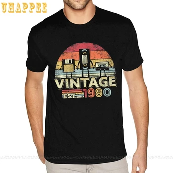 1980 Shirt Vintage 40-årskalaset Eller T-Shirts Rolig Musik Tech Grossist T-Shirts 5XL Vanlig Mens Skjortor
