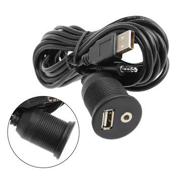 1m/2m Bilens instrumentbräda Mount 3,5 mm USB 2.0-AUX-Uttag Förlängningen Leda Panel Kabel