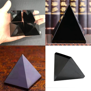 1st Naturliga Ankomst Ande-Energi Svart Obsidian Pyramid Crystal För Skydd Healing Hem-och Utflyktsdisk Dekoration Fengshui