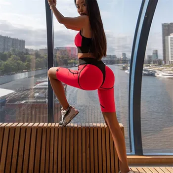 2 Bit Yoga Passar Ställer Kvinnor Sport-Bh, Toppar, Shorts Gym Fitness Kläder Push-ups Utbildning Kläder Nya Kör Träningsoverall