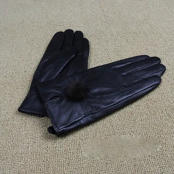 2017 mode läder kvinnliga fårskinn läder handskar handskar vinter varma handskar svart minimalistisk stil kvinnliga läder handskar