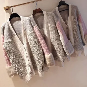 2018 kvinnor ull cashmere lutning mink päls tröja gång-och ytterkläder