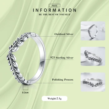 2019 Mode Kvinnliga Löv Finger Ringar Mode Äkta 925 Sterling Silver Trendiga Vintage Bröllop Smycken För Kvinnor Silverring