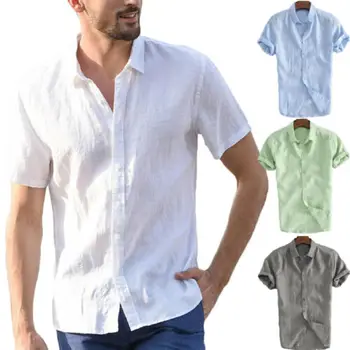 2019 Mode Mens kortärmad Vit Skjorta Sommaren Kall Lös Casual Turn-down Krage Shirts Toppar Fast Mjuk Blus hot