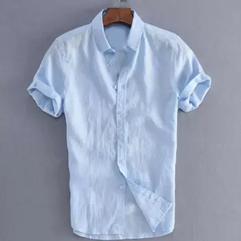2019 Mode Mens kortärmad Vit Skjorta Sommaren Kall Lös Casual Turn-down Krage Shirts Toppar Fast Mjuk Blus hot