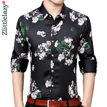 2020 helt ny långärmad män sociala shirt streetwear casual blommiga skjortor klänning mens slim regular fit kläder mode 90327