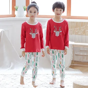 2020 Höst Vinter Nya Pojkar Flickor Pyjamas Set Underkläder Passar Bomull med Lång Ärm Termisk Fritid Toppar och Byxor Kid Sleepwear