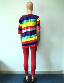 2020 Hösten Idrottsliga Kvinnor Rainbow Randig Brev Print T-shirt Spinkig Penna Byxor Passar tvådelade Eleganta Träningsoverall