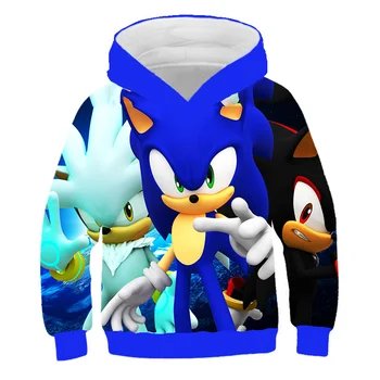 2020 Hösten Vintern Lång Ärm Pojke Sonic the Hedgehog Hoodies 3D-Tröja Flicka Barn Kläder Tecknade Mönster Toppar 4-14 År