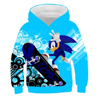 2020 Hösten Vintern Lång Ärm Pojke Sonic the Hedgehog Hoodies 3D-Tröja Flicka Barn Kläder Tecknade Mönster Toppar 4-14 År