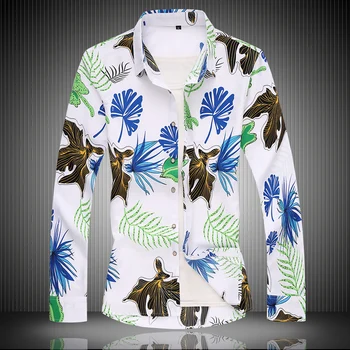 2020 Hösten Våren Kläder Kinesiska Blomma Shirt för Män långärmad Blus Stor Storlek 6XL 7XL Skriva Stranden Casual För Man
