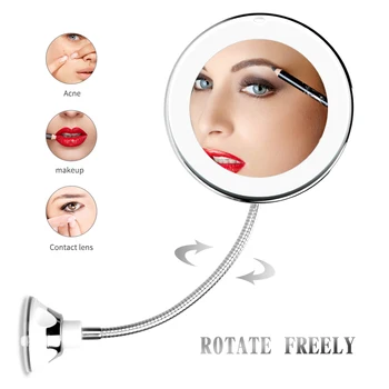 2020 Kvinnor Makeup-Spegel 360 Graders Rotation LED-Ljus 5X /10X Fällbara Förstoring Kosmetiska Fällbara Smink badrumsspegeln