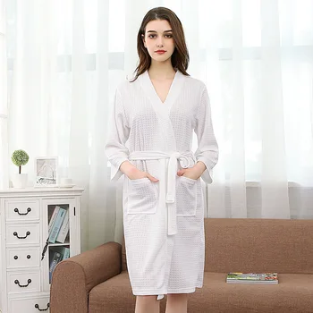 2020 Kvinnors Sommaren Våffla Badrock Fast Lös Kimono-Klädnad Hona med Skärp Nattlinne Sleepwear Dam morgonrock Hemmakläder
