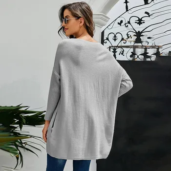 2020 Mode Lös Mid-längd Tröja Kvinnor Ytterkläder Tröja Stickad Tröja Hösten och Vintern Och det Nya O-neck Lång Ärm Kläder