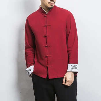 2020 Män Bomull Linne Tang-Shirts för Män lång Seeve Tai Chi Han Passa Kinesiska shirt manliga Kung Fu bottna-Shirt
