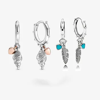2020 Nya 925 Sterling Silver Hjärta & Conch Shell Hoop Örhängen För Kvinnor pan Mode Andliga Fjädrar Smycken Örhängen smycken